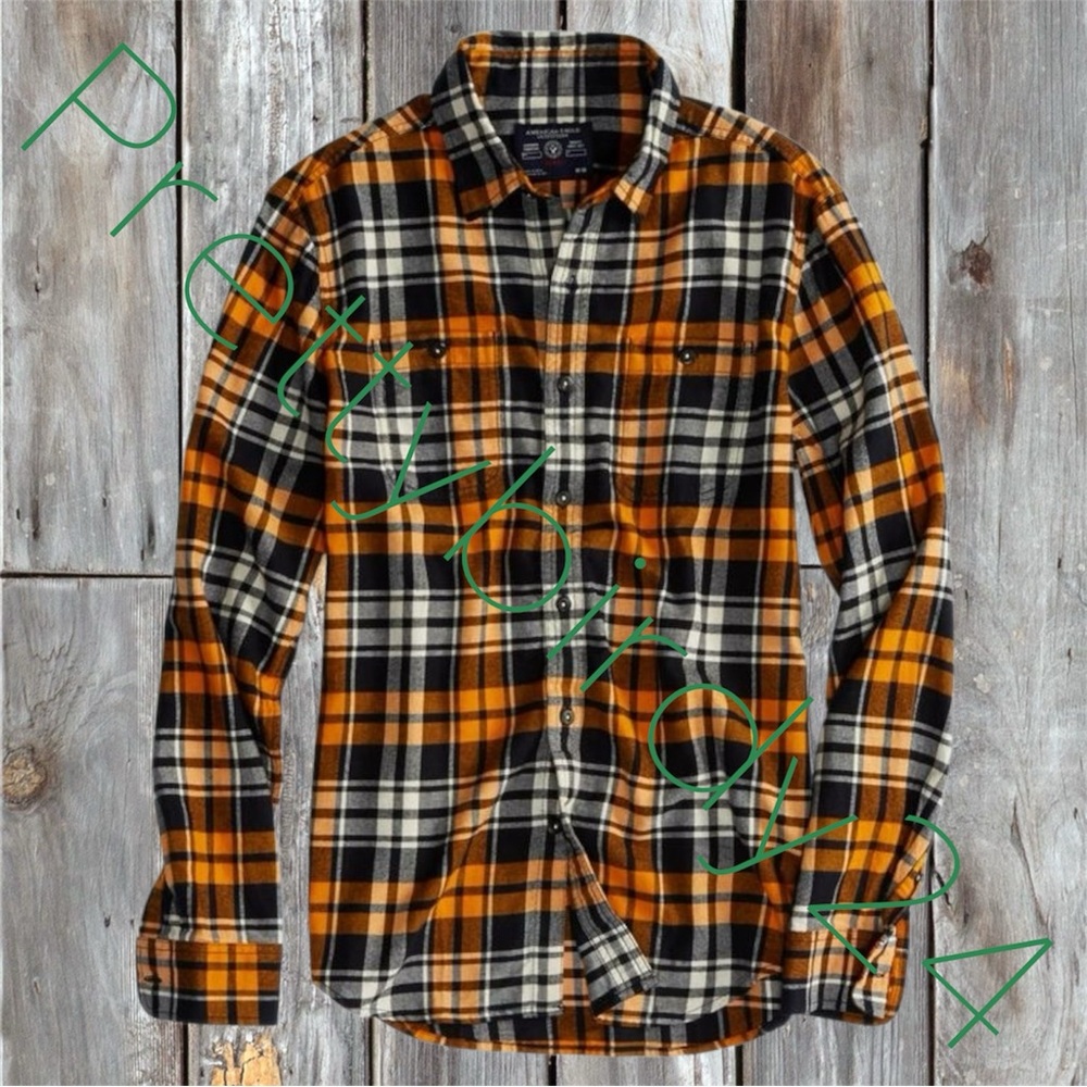 Retro AEO Orange & Navy Classic Fit Flannel